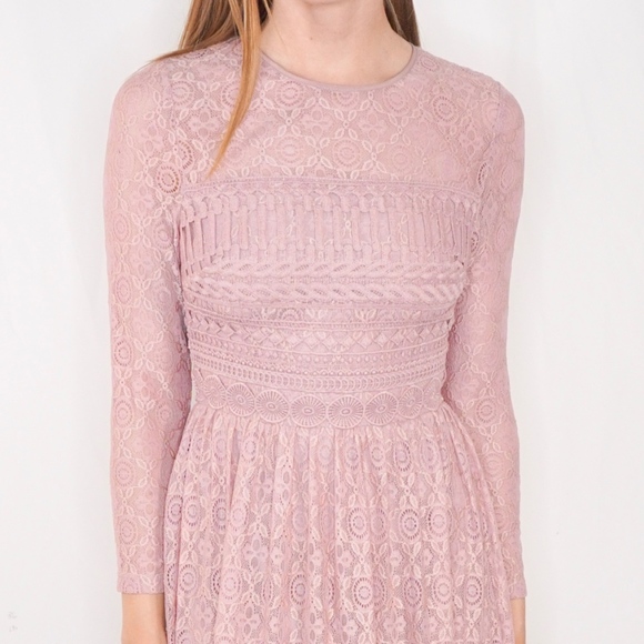 Asos Lilac Midi Lace Long Sleeve Dress NWT 2 0747 - Picture 2 of 8